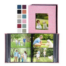 Photo Album 4x6 with 200 Pockets, Slip-in Picture Albums, Linen Cover Memory Book with Front Window, Black Page Vertical Photo Book for Wedding, Family, Anniversary, Baby, Vacation(Pink)