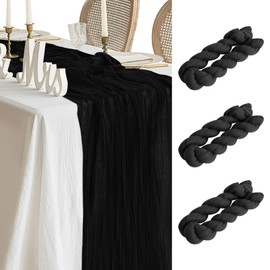 Table Runner Cheesecloth 10 FT Boho Rustic Table Runner Gauze for Wedding Easter Spring Decor Cheese Cloth for Baby Shower Birthday Home Decor (Black, 3 Pack)