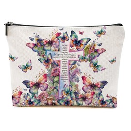 Religious Gifts for Women Christian Makeup Bag Inspirational Gifts Bible Verse Cosmetic Bag Butterfly Gifts Faith Scripture Travel Toiletry Bag for Pastor Wife Prayer Her Friend Coworker Birthday