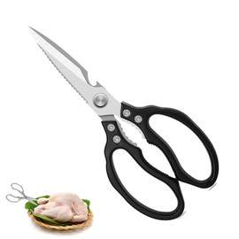 Kitchen scissors, household scissors, stainless steel, all-purpose scissors, heavy sharp cooking scissors with bottle opener, multifunctional for kitchen, chicken, poultry, fish, meat, herbs, nuts,