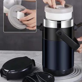 Scizorito Stackable Stainless Steel 3-Tier Lunch/Snack Box, Vacuum Stainless Steel Leak-Proof Insulated Thermos, Suitable for Carrying Food to Office, Outdoor Picnic(64oz, Noble Brown)