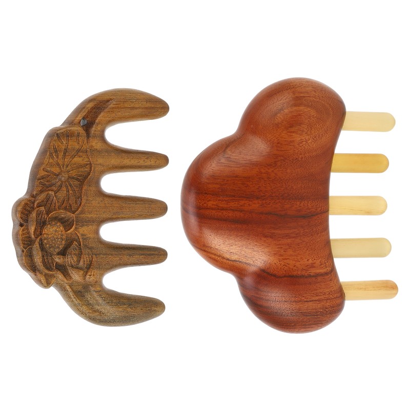 2Pcs Meridians Comb 5 Tooth Portable Sandalwood Rosewood for Head
