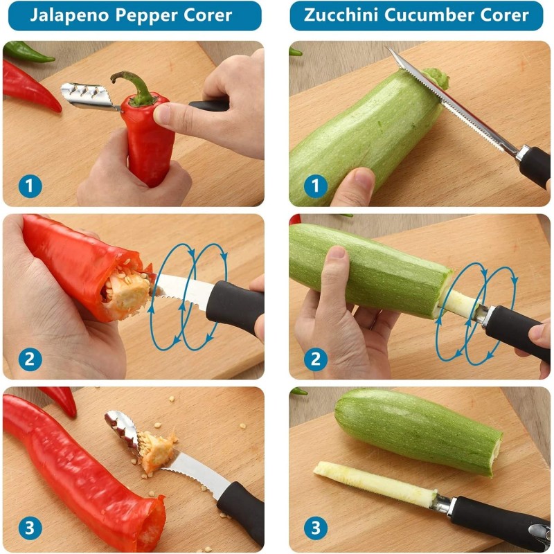 Patelai Zucchini Squash Corer 2-Piece Set - Stainless Steel Seed