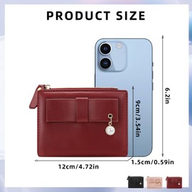 FuninCrea Women's Purses Faux Leather Women's Wallet with 5 Credit Card Slots and ID Window, Women's Wallet Fashionable Small Purse with Bow, Pearl Decoration and Coin Pocket, black, Contemporary