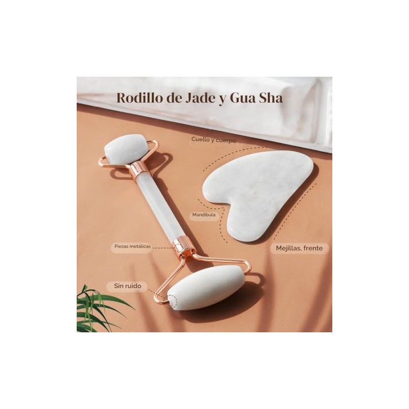 BAIMEI Face Roller & Gua Sha Set, Jade Facial Roller