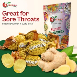 NY SPICE SHOP Ginger Candy - Ginger Hard Candy - Ginger Candies - Ginger Candy Hard - Hard Ginger Candy - Natural Ginger Candy - Ginger Cuts Candy - 8 Ounce