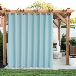 LORDTEX Linen Look Indoor/Outdoor Curtains, 105 x 120 Inch, Seafoam, Set of 2 Panels – Waterproof, Privacy, Sun Blocking Textured Grommet Curtains for Patio, Pergola, Porch, Deck, Lanai, and Cabana