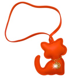 Cute Cat Keychain, Kitten Keychain, Cat Keyring PU Leather, Animal Lover Gift for Women Girls, Pendant Charm Ornament Hanging, Orange, One Size