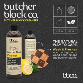 BBCO Natural Butcher Block CLEANSER 12 oz Mineral Oil Free, Vegan Friendly, Plant Based - Wash and Freshen Your Butcher Block
