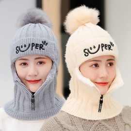 Integrated Plush Fleece Winter Balaclava for Motorcycle and Ski lf3675 Smiley Top - Pink 10ea