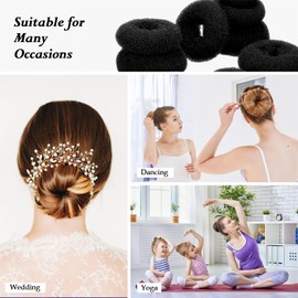 Donut Hair Bun Maker Set with 6 Rings (1 Large, 2 Medium, 3 Small), 20 Bobby Pins & 5 Elastic Bands & 4 Pony Tools (Black)