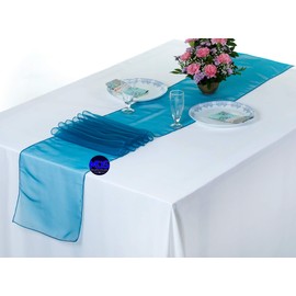 MDS 20 Pack Organza Table Runner 12 x 108 inch Long Premium Table Runners for Wedding Party, Events Decoration, Banquets Decorations, Bright and Smooth Silk Fabric Party Table Runner- Dark Teal