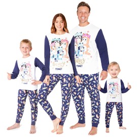 BlueY Family Pyjamas - 2 Piece Pajama Set for Parents and Children - with Sleeves and Ankle Cuffs, White/Blue Kids