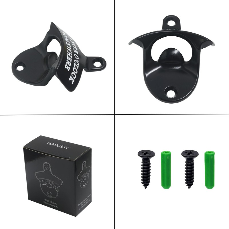 HAIICEN Rustproof Wall Mounted Bottle Opener Black with White, Stainless