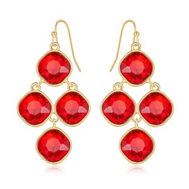 CLASSYZINT Siam Red Cyrstals Dangle Earrings For Women Shiny Gold Plated Square Alloy Parts Statement Earrings Diamond Chandelier Earrings Women