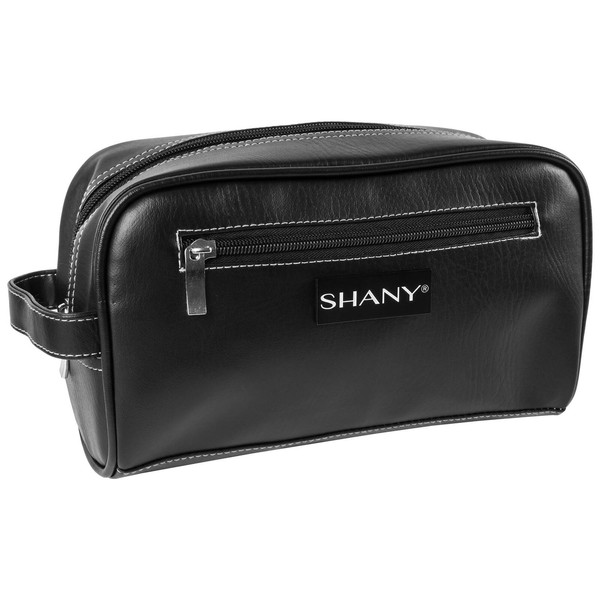 SHANY Travel Toiletry Bag and Dopp Kit – Faux Leather Organizer – Black Leathere