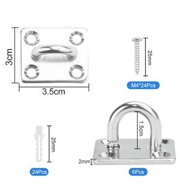 AFASOES 6 Pieces Eye Plate Stainless Steel Deck Plate Eye Plates with 24 Screws Heavy Duty Mast Plate Stainless Steel Wall Mounting Eyelet Plate Ceiling Hook Eyelet Plate Hook for Boat Hanging Chair