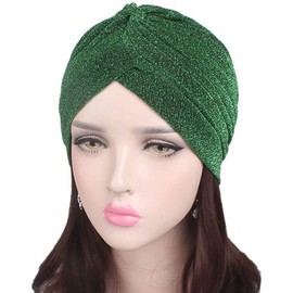 canjoyn Unisex Glitter Twist Pleated Hair Wrap Stretch Turban Hat Chemo Beanie Cap Headwear Black