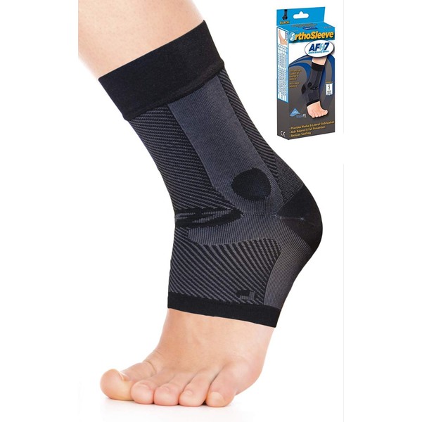 Compression Ankle Brace, by OrthoSleeve AF7 for inversion sprains, weak ankles, instability and Achilles tendonitis (Large, Black, Left Foot)
