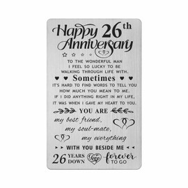 FALOGI 26th Wedding Anniversary Card Gifts for Him Husband, Happy 26 Year Anniversary Card Presents, Metal Engraved Wallet Card