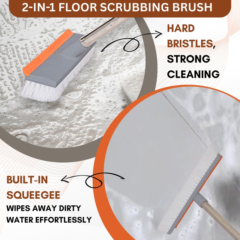 KazOfe 2-in-1 Floor Scrubbing Brush with Squeegee, Heavy Duty Stiff