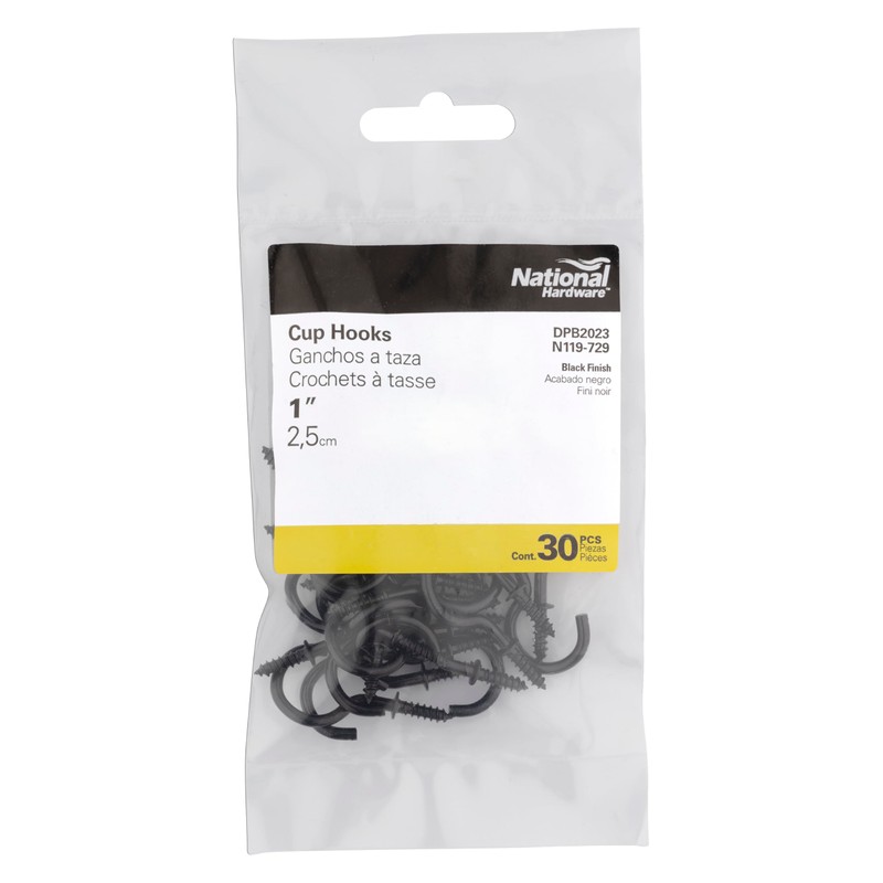 National Hardware N119-729 2023 Cup Hooks in Black, 1", 30