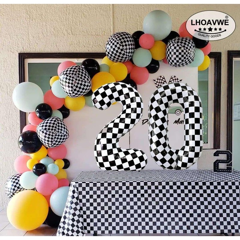 Checkered Number 0 Balloons 40 Inch Giant Race Car Checkered