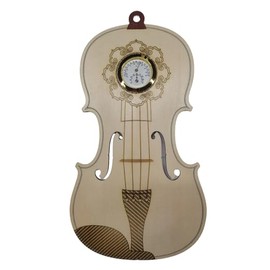Handcrafted Solid Wood Violin Wall Clock with Thermometer & Hygrometer | Unique Musical Gift for Musicians, Mercury-Free Indoor Temperature Gauge, Analog Quartz Timepiece (Thermometer & Hygrometer)