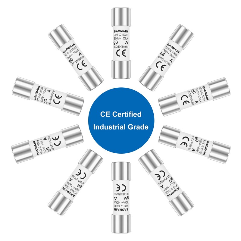 Baomain 10-Pack 16A Fuse Link, RT18-32 (RO15 RT14 RT19), Cylindrical