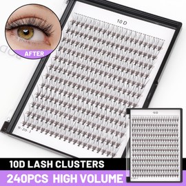 Bodermincer 240 Bundles D Curl 10D 0.1mm Thickness Individual Eyelash Extensions eyelashes Cluster Lashes Natural False Eyelashes Bundles (20mm)