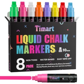 Timart 10mm Jumbo Window Markers for Cars, 8 Colors Wide Tip Washable Liquid Chalk Markers, Bold Chalk Pens for Glass, Windshield, Chalkboard, Blackboard, Bistro, Menu Board, Restaurant, Kids