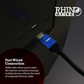 rhinocables - 8K HDMI Cable | High Speed 60Hz | HDR & 3D Support | Braided for Durability | Universal Compatibility | ARC for Soundbar | 48Gbps Bandwidth, 8K Blue, 0.5m (50cm)
