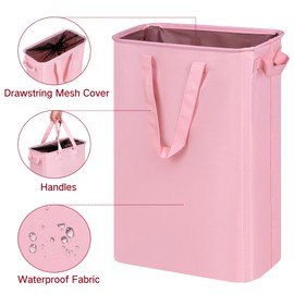 efluky Slim Laundry Basket, Narrow Laundry Hamper with Handles, Collapsible Dirty Clothes Hamper, Tall Laundry Bin for Laundry Room, Dorm and Bedroom, 12.7 Gallons(48L) Pink