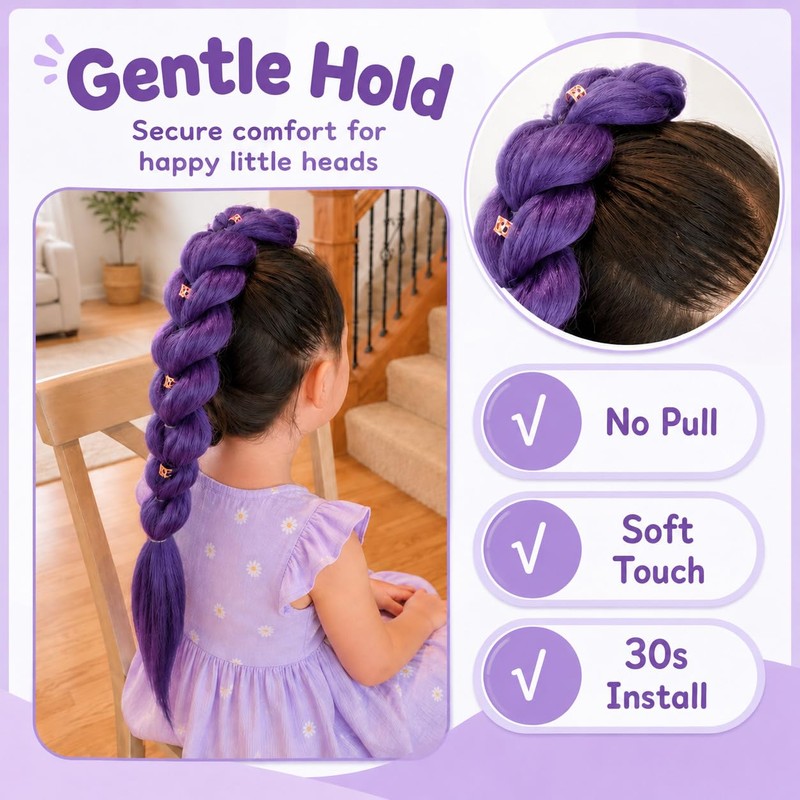 Purple Braided Ponytail Pre-Braided Synthetic Hair 30Inch Easy Tie-on