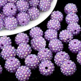 50PCs 16MM Chunky Resin Rhinestone Beads Round Disco Ball Beads Bubblegum Beads for Women Girls Necklace Bracelet Jewelry Making Phone Lanyard Hair Accessories DIY Crafts (Purple AB)
