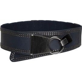 BlackButterfly Wide Elastic Stretch Retro Metal Interlock Buckle Belt (Midnight Blue, XXL)