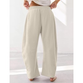 HeSaYep Women's Wide Leg Barrel Sweatpants Fleece Lined Baggy Sweat Pants Drawstring High Waisted Casual Pants Cotton Palazzo Trousers with Pockets Khaki L