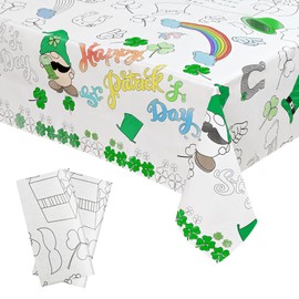 JeXuran 2 Pack St. Patrick's Day Coloring Tablecloths 54x108 Inch, Happy St. Patrick's Day Shamrock Gnome Color-in Paper Disposable Table Cover for Kids, St.Patrick’s Day Party Decorations Supplies