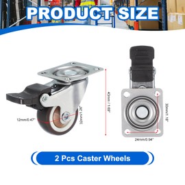 PATIKIL 1.3 Inch Caster Wheels, Set of 2 Plate Casters Heavy Duty TPR Locking Swivel Caster with Brake 44 Lbs for Furniture Cart Workbench Equipment, Brown