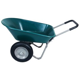 OLIXIS Green Dual-Wheel Home Garden Yard Utility Wheelbarrow Cart with Built-in Standm