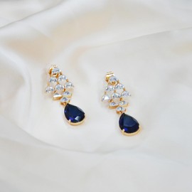 TIMEMATRIX Christmas Tree Earring for Women, 18K Gold Plated Brass with Blue Cubic Zirconia Pendent