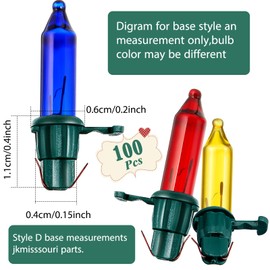 Mudder 100 Count Replacement Christmas Tree Light Bulbs 2.5v 0.425 Watt Mini Incandescent Wire String Lights Prelit Xmas Tree Decoration(Green Base with Bright Color Bulb)