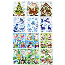 REGENT Complete Set of 12 Sheets of Window Clings: Santa/Snowman/Stocking/Reindeer/Penguin/Christmas Tree Designs (Complete Set of 12)