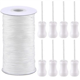 SAYAYA 109 Yards Braided Nylon Lift Shade Cord with Wood Pendants, 1.8 mm Replacement Blind Cord String for Window Blinds, Roman Shades, Gardening, and DIY Craft Projects (White)
