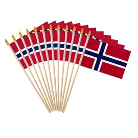 Norway Stick Flag 4x6IN 12 Pack Small Mini Norwegians National Handheld Flag with Wood Pole And Blunt Spear Top