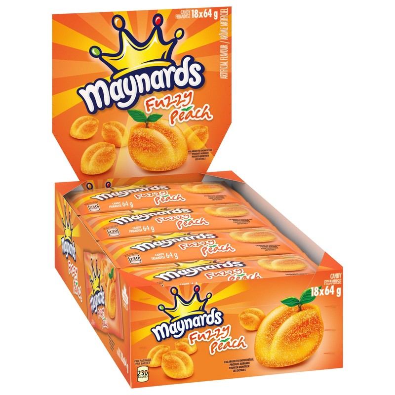 Maynards Fuzzy Peach Candy, 64g (Pack of 18) (Imported from