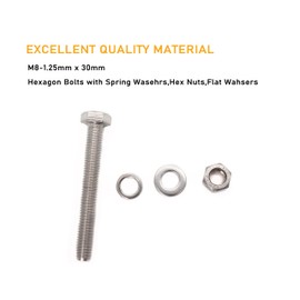 binifiMux 10-Pack M8 x 30mm Hexagon Bolts Hex Screws,M8 Hex Nuts M8 Flat Washers/Spring Lock Washers Set, 304/18-11, Plain Finish