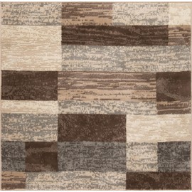 SUPERIOR Indoor Area Rug, Jute Backed, Modern Geometric Patchwork Floor Decor for Bedroom, Office, Living Room, Entryway, Hardwood Floors, Rockwood Collection, 5' x 5' Square, Slate