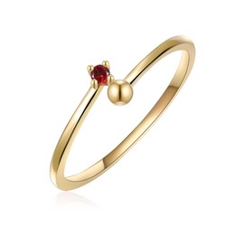 Glanzstücke München Women's Solitaire Ring 925 Sterling Silver Yellow Gold-Plated with Red Garnet - Gemstone Ring Stacking Ring Silver Ring, Silver, Garnet