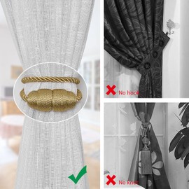 Pretty Jolly 4 Pack Strong Magnetic Curtain Tiebacks Handmade Weave Side Rope Curtain Holdbacks Unique & Elegant Decorative Curtain Drape Tie Backs for Home & Office Window Drapery (Gold)